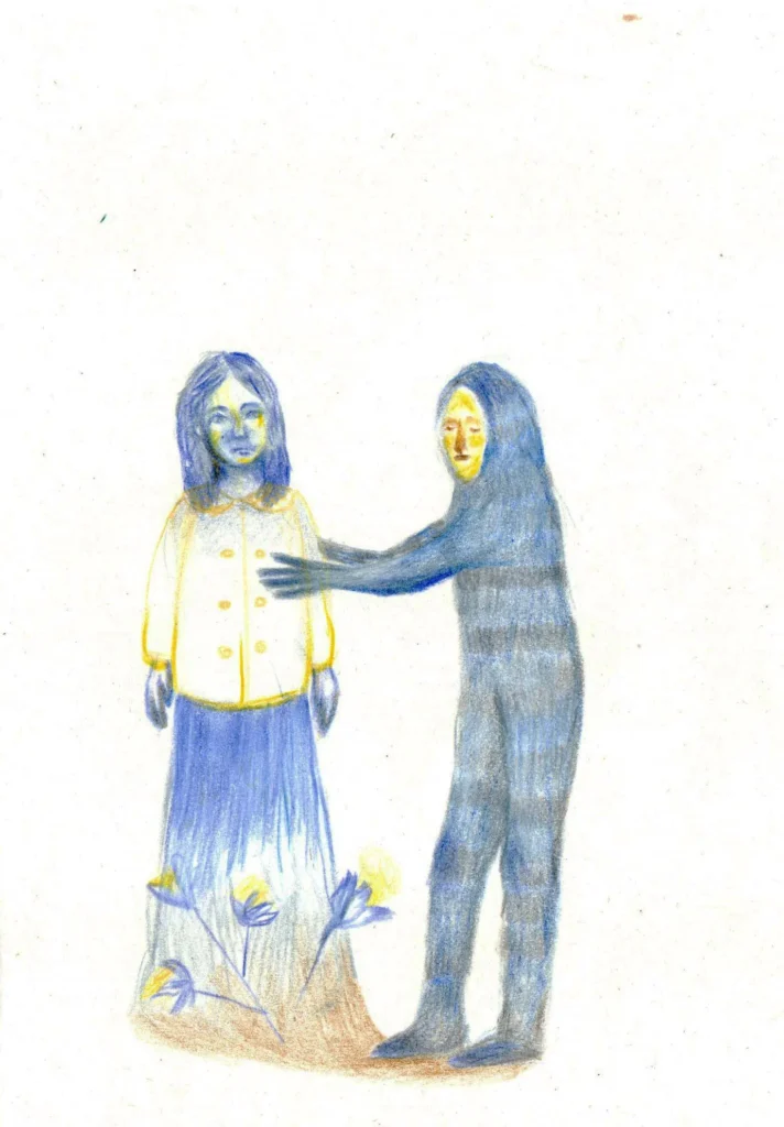 26, autoportrait, dessin, loneliness 2021 a5 (1), dessin, masque, bleu, camillepaulettejannette.com
