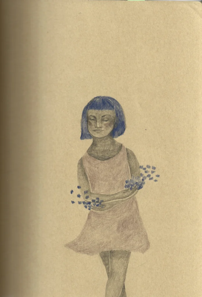 28, autoportrait, bleu, fleur, dessin, loneliness 2021 a5 (1), dessin, masque, camillepaulettejannette.com
