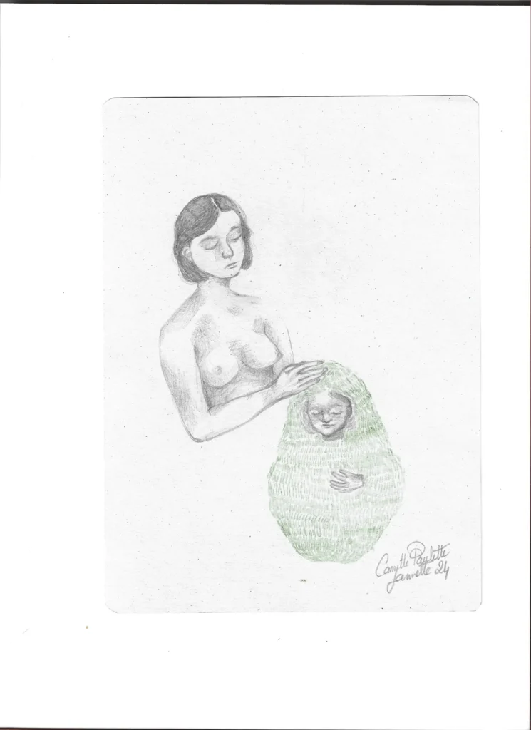 Dessin réalisé par Camille Paulette Jannette, dans sa série Autoportrait.