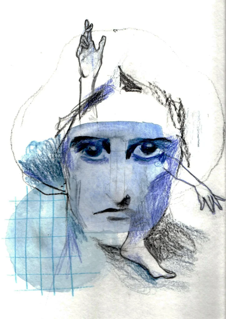Portrait d'une danseuse réalisé à l'aquarelle et au crayon graphite par Camille Paulette Jannette, dans sa série Loneliness