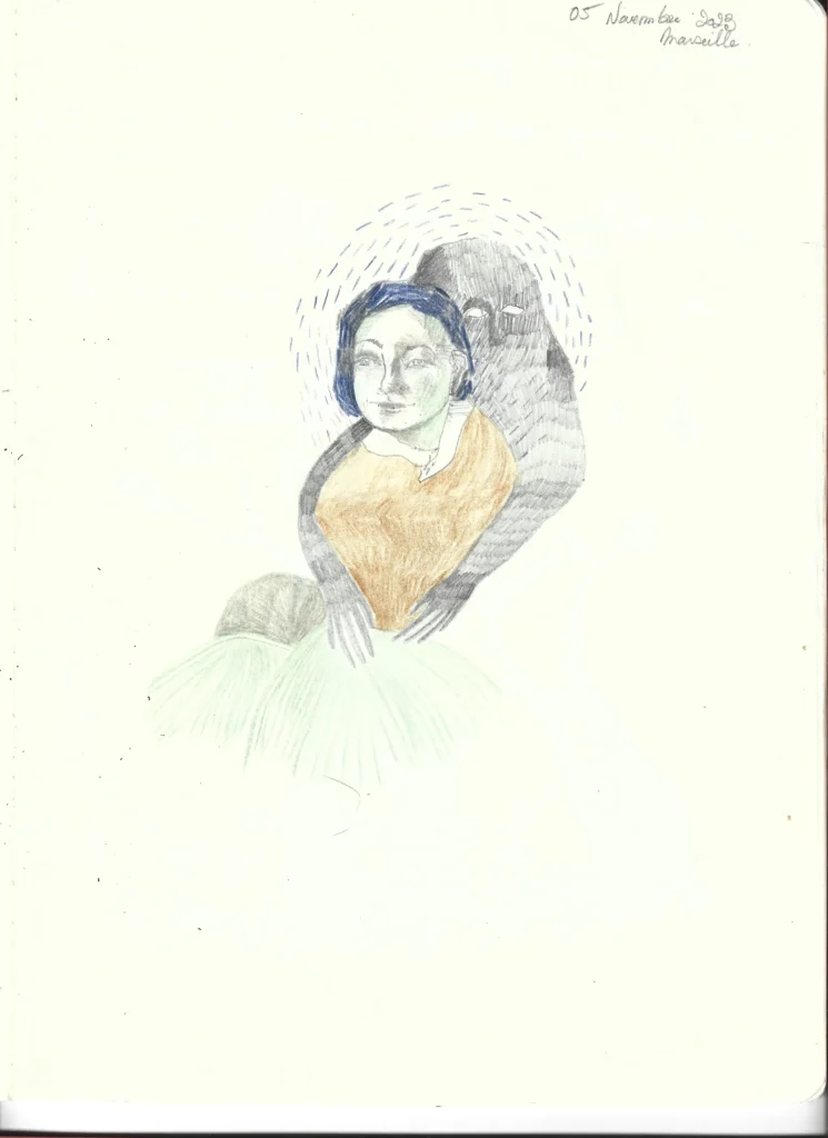 Just a dream for making reality crayon de couleur 2024 (4), surréaliste, dessin, loneliness 2021 a5 (1), dessin, masque, camillepaulettejannette.com