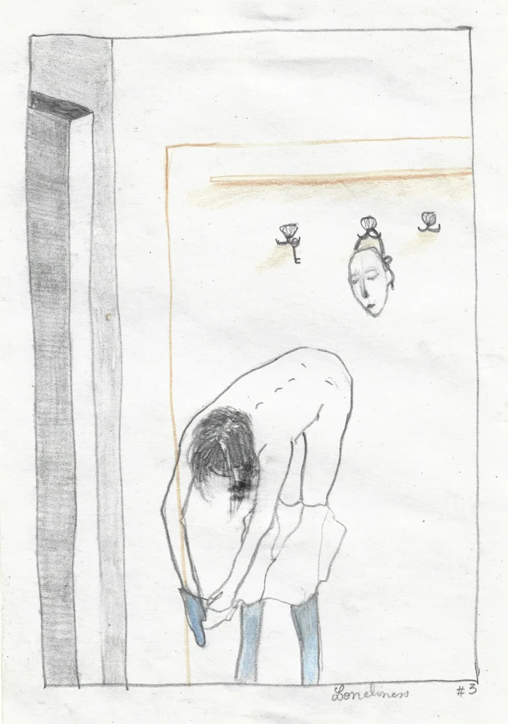 Loneliness 2021 a5 (2), dessin, masques, loneliness 2021 a5 (1), dessin, masque, camillepaulettejannette.com