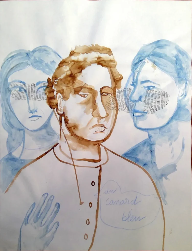 Portrait à l'encre et crayon graphite réalisé par Camille Paulette Jannette, dans sa série Loneliness.